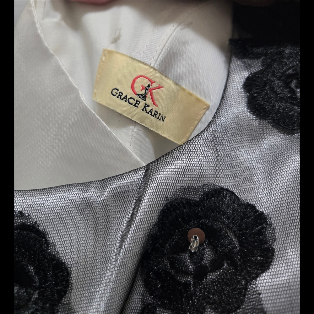 EUC Grace Karin Elegant Black and White Embroidered Floorlength Formal Gown - Picture 5 of 9